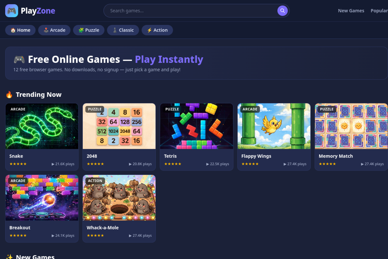 PlayZone website screenshot